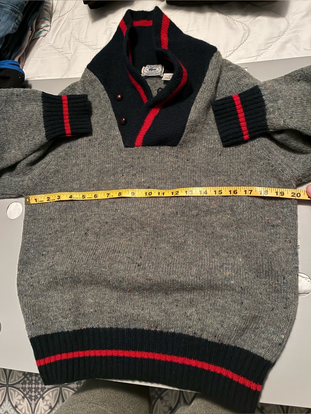 Rare Vintage IZOD Lacoste 100% Wool Shawl-collar Sweater